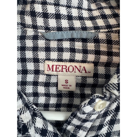 Merona Black White Gingham Plaid Button Front Shirt Small - Picture 3 of 5